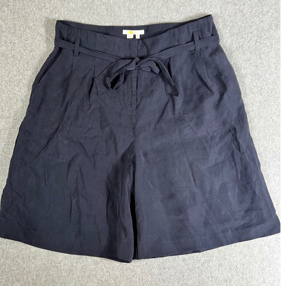 Boden Elgin Paperbag Shorts‎ 12 Navy Wide Leg Belted Culotte Tencel Preppy 9"